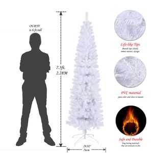 Albero di Natale Artificiale Bianco Sottile da 2,3 m con Supporto in Metallo Pieghevole, Include Tutti gli Accessori Necessari - Product Image 3