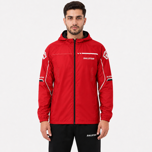 Custom <b>Men</b>’s Windbreaker Red White <b>Jacket</b> Set Lightweight <b>Hooded</b> Running Sportswear Sublimation Training Jogging Tracksuit OEM - Product Image 3