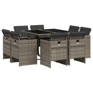 9 Piece Gray Poly Rattan Patio Dining Set with Cushions Durable <b>Outdoor</b> <b>Furniture</b> Collection - Product Image 2