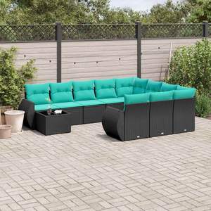 Set di divani da giardino in polyrattan nero da 11 pezzi con cuscini per mobili da giardino - Product Image 1