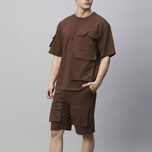 Men's <b>Olive</b> <b>Green</b> Crew Neck <b>T</b>-<b>Shirt</b> and Shorts Set Solid Color Knitted Cotton Casual Summer Outfit Breathable Comfortable Fit - Product Image 2
