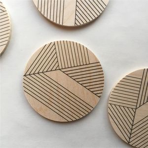 Wholesale Custom Logo Modern Round Wooden Coasters Geometric Laser Engraved Wood Drink Coaster Set for Home Bar Restaurant - Product Image 1