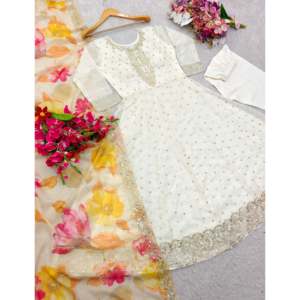 Hermoso vestido de Organza Anarkali para mujer con Dupatta para fiestas y ocasiones especiales - Product Image 4