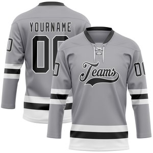 Maillot de hockey sur glace gris à col lacé, design personnalisé en gros, imprimez votre propre design, tenue de sport pour entraînement d'équipe - Product Image 2