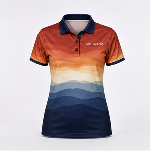 เสื้อโปโลแขนสั้นลายคลื่นสีส้มเบจฟ้าสำหรับผู้หญิง พิมพ์โลโก้ได้ตามต้องการ แห้งเร็ว เหมาะสำหรับกีฬากอล์ฟ - Product Image 3