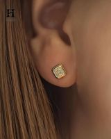 Pendientes de Lujo con Incrustaciones de Diamantes Corte Asscher, Modernos Pendientes Cuadrados de Diamantes en Oro de 14K, Joyería Elegante y Minimalista para Hombres y Mujeres