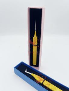 Pinzas de extensión de pestañas de acero inoxidable de grado profesional Diamond Grip Volumen de fibra de recubrimiento de polvo amarillo de alta calidad - Product Image 6