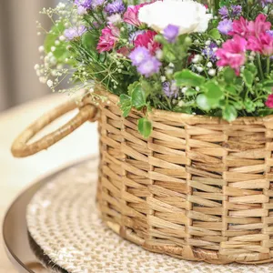 Panier à fleurs en jacinthe d'eau fait main, panier de rangement en osier avec poignée pour décoration intérieure, cadeau, support pour plantes de jardin - Product Image 3