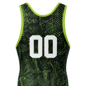 Maillot de lutte sublimé noir et vert pour homme, en polyester, uniforme sportif athlétique sans manches, pour compétition, entraînement et match - Product Image 5