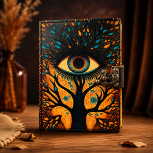 Handmade Vintage Spell Book Journal Genuine Leather Rectangle Eco-Friendly Deckle Edge Evil Eye Classic Style - Product Image 2