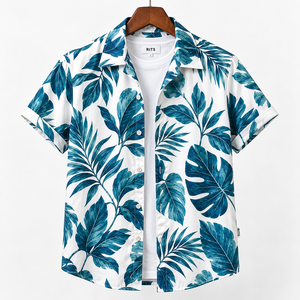 RITS <b>Men's</b> <b>Hawaiian</b> <b>Shirt</b> Short Sleeve Tropical Leaf Print Cotton Vacation <b>Shirt</b> Summer Breathable Turn-down Collar wholesale - Product Image 1