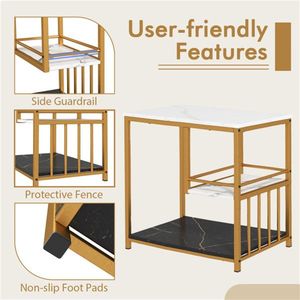 Modern 3-Tier <b>Side</b> <b>Table</b> with Marble Top and <b>Gold</b> Frame 23.5\" Console End <b>Table</b> for Living Room Bedroom - Product Image 4