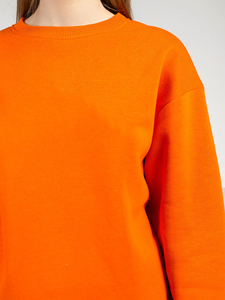 Sudadera de Cuello Redondo Naranja para Mujer, Manga Larga, Color Sólido, Tejido de Algodón, Ropa de Otoño - Product Image 6