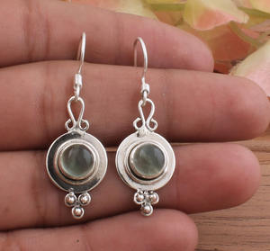 Boucles d'oreilles en préhnite naturelle, argent sterling 925, pierre précieuse verte facettée, boucles d'oreilles pendantes pour femmes, bijoux de luxe authentiques pour mariage et fête - Product Image 3