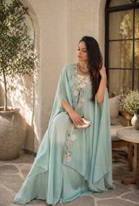 Embroidered Indo Western Lehenga Set Floral <b>Crop</b> <b>Top</b> Net Dupatta Skirt Party Wedding Outfit - Product Image 3