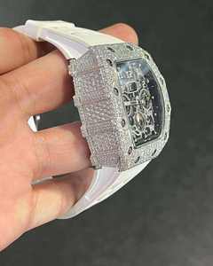 Reloj de Cuarzo con Esfera Cuadrada, Bisel con Diamantes, Caja de Acero Inoxidable, Correa de Silicona, Cronógrafo Analógico para Hombre - Product Image 2
