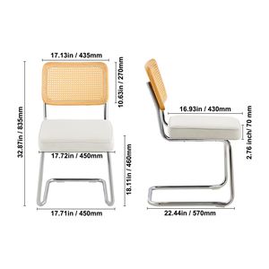 Set di 2 Sedie da Pranzo in Stile Mid-Century Modern, Sedia Retrò con Schienale in Rattan e Seduta Imbottita in Velluto per Sala da Pranzo - Product Image 6