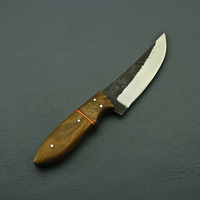 Couteau EDC à lame fixe courbée forgée à la main, finition forgée, manche en bois Pakka marron, couteau utilitaire pour camping et bushcraft, vente en gros