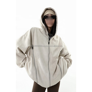 Sudadera con capucha gruesa de invierno 100% algodón de alta calidad personalizada de 500gsm con cremallera metálica bordada - Product Image 1