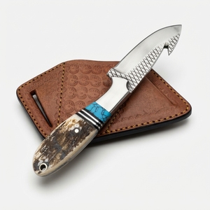 Couteau de chasse et de survie à lame fixe en acier forgé sur mesure avec manche en bois de cerf et turquoise – Vente en gros - Product Image 3