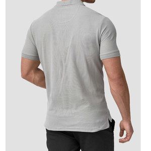 Polo en coton piqué gris à manches courtes pour homme, respirant, coupe classique, couleur unie, design tricoté, boutons sur le devant - Product Image 4