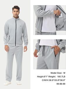 Ensemble de survêtement pour homme, couleur unie, manches longues, fermeture éclair sur le devant, col montant, respirant, polyester, style sportif, vêtements d'automne, coupe régulière - Product Image 3