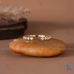 แหวนแต่งงานแบบเปิดวงกลมทองคำขาว 14K ประดับเพชรแล็บโกรว์ทรงกลม ดีไซน์เรียงวงซ้อนกันได้ เหมาะสำหรับเป็นของขวัญวันครบรอบสำหรับผู้หญิง เครื่องประดับเจ้าสาว - Product Image 1