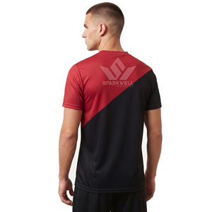 เสื้อรักบี้คอวีแขนสั้นสีแดงดำสำหรับผู้ชาย ผ้าโพลีเอสเตอร์ซับเหงื่อ ระบายอากาศได้ดี เหมาะสำหรับชุดทีมกีฬา - Product Image 3