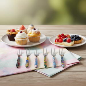 Ensemble de 6 fourchettes à dessert Excelsa, manche multicolore en acier Kimono, fabriqué en Italie - Product Image 3