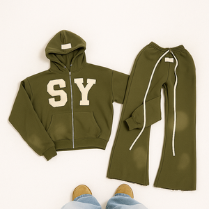 Sudadera con Capucha Oversize para Hombre, Estilo Urbano, con Cierre, Logotipo Personalizado, Apliques Bordados, Diseño Desgastado, Venta al Por Mayor - Product Image 3