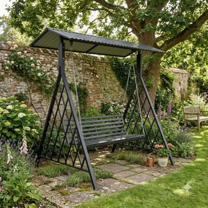 Handmade Wrought Iron Patio Swing Chair Heavy Duty 2 Seater <b>Garden</b> Swing Bench <b>Outdoor</b> Victorian Non-Waterproof <b>Cushion</b> - Product Image 4