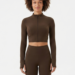 Veste de yoga courte zippée pour femme, vêtement de sport, couche de base, avec passe-pouces, pour la gym et l'entraînement - Product Image 1