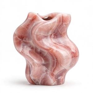 Vase en Onyx Rose Élégant en Forme de Goutte, Fait Main, en Pierre Rose Poudrée, Vase à Fleurs, Cadeau Boutique, Décoration, Vente en Gros - Product Image 1