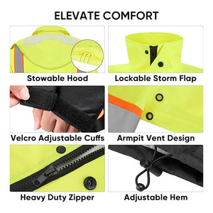เสื้อกันฝน เสื้อแจ็คเก็ตนิรภัย เสื้อกันน้ำแบบสะท้อนแสง ระดับ Class III เสื้อคลุมกันฝนแบบมองเห็นได้ชัดเจน ชุดทำงานสะท้อนแสง ชุดป้องกันสำหรับกิจกรรมกลางแจ้ง - Product Image 2