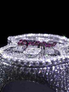Iced Out Figs Number Eight <b>Ring</b> Hip Hop Diamond Simulated Stone <b>Statement</b> Jewelry Silver Pink Luxury Gift - Product Image 2