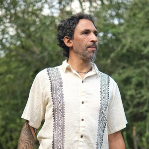 Camisa Kurta Corta de Algodón Estampada a Mano para Hombre, Estilo Étnico, Color Crema, Informal, para Verano, Gran Venta 2026 - Product Image 1