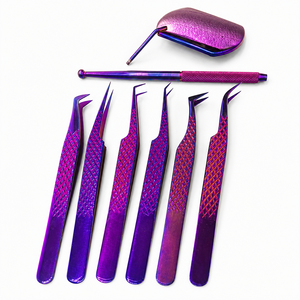 Pince à épiler pour sourcils en acier inoxydable violet de haute qualité, poignées texturées, pointes inclinées, écologiques, durables pour un usage professionnel - Product Image 2