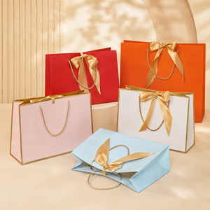 Bolsas de Compras de Papel de Color de Lujo con Logotipo Personalizado, Lazo de Cinta Dorada y Asas de Cuerda para Empaque de Regalos al por Mayor - Product Image 4