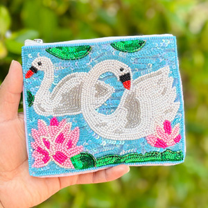 Pochette perlée de cygne broderie Lotus Floral Sequin sac à main multicolore oiseau d'eau pochette sac à main grande capacité élégante fête de mariage - Product Image 4