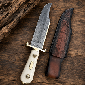 Premium Damascus Steel Hunting <b>Knife</b> with Natural <b>Bone</b> <b>Handle</b> Fixed Blade Bushcraft Survival <b>Knife</b> with Leather Sheath - Product Image 6