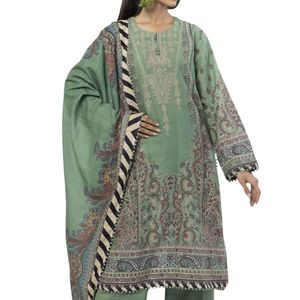 Shalwar Kameez Verde Mar para Mujer, Bordado, en Algodón, con Bordados Detallados, Estilo Sofisticado - Product Image 3