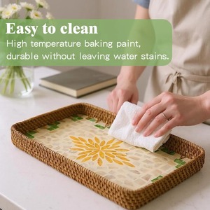 Multi Purpose Mother Of Pearl And Rattan Tray <b>Display</b> Tray Suitable For Home And Office <b>Table</b> Styling Wholesale From India - Product Image 2