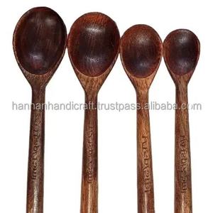 WOQI Custom Logo Flat-Handle Kitchen Utensils Natural Wood <b>Serving</b> <b>Spoon</b> for Weddings Stirring Blending Cooking - Product Image 3