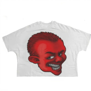 T-shirt à manches courtes noir pour homme avec imprimé visage de clown de dessin animé, col rond, style décontracté, coupe régulière, tissu jersey - Product Image 2