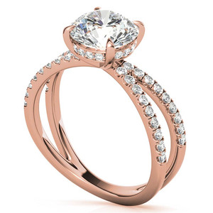 Anillo de compromiso de lujo con diamante redondo brillante de laboratorio y halo oculto de tallo dividido para mujeres y niñas - Product Image 3