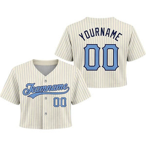 Maillot de baseball court pour femme, personnalisé à rayures fines, avec nom d'équipe, numéro et logo imprimés, pour le softball, couleur crème et clair - Product Image 1