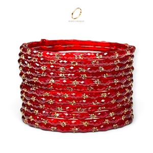 Wholesale Indian Ruby Red <b>Crystal</b> Raindrop Glass Kashmiri Bangles Gold Plated Finish <b>for</b> <b>Women</b> Wedding Party and Festival Wear - Product Image 5