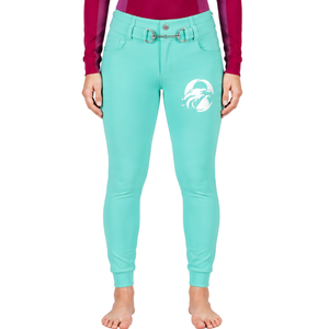Pantalon d'équitation pour femme en turquoise, taille haute, extensible, avec passants de ceinture, pour la compétition et l'entraînement, vêtements de sport - Product Image 1