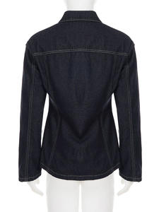 Camisa de Mezclilla Premium para Mujer, Estilo Vintage a Cuadros, Blusa Casual Moderna, Primavera/Verano, Algodón Orgánico Transpirable, Diseño Simple - Product Image 2