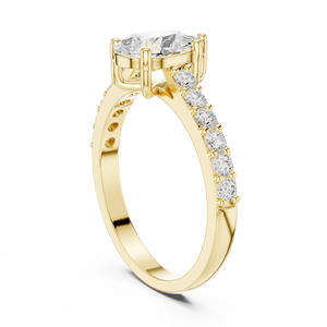 Bague de fiançailles personnalisée en or jaune avec diamant taille poire pour femme, pavée, pour mariage ou promesse, bijoux fins - Product Image 3